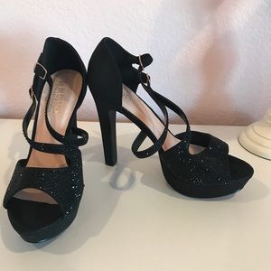 Sparkly black platform heels